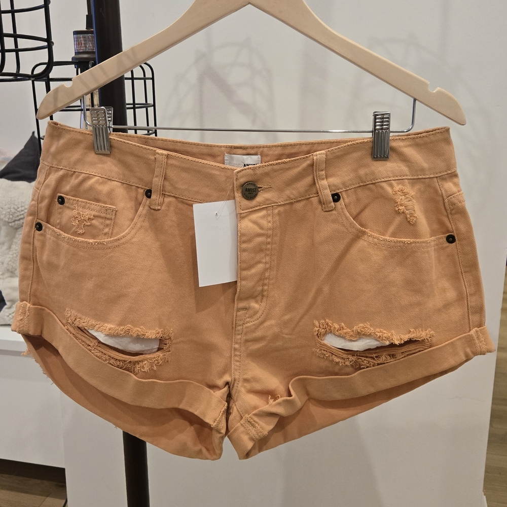 Amuse Society Peach Distressed Jean Shorts